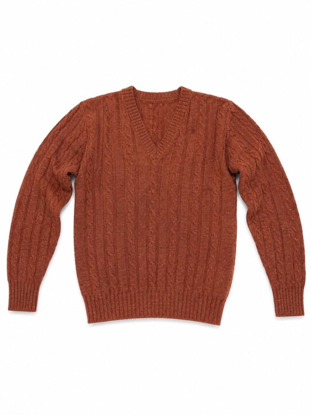 Vintage Silton Cable Knit Sweater V-Neck Men's Medium Camel Brown Made in Korea